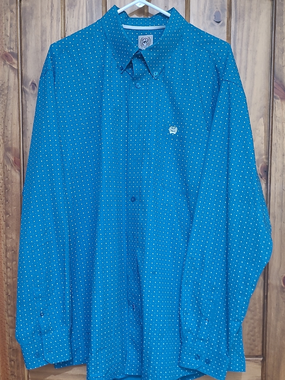 Cinch Teal Blue Micro Dot Button-Down Shirt. Size XL